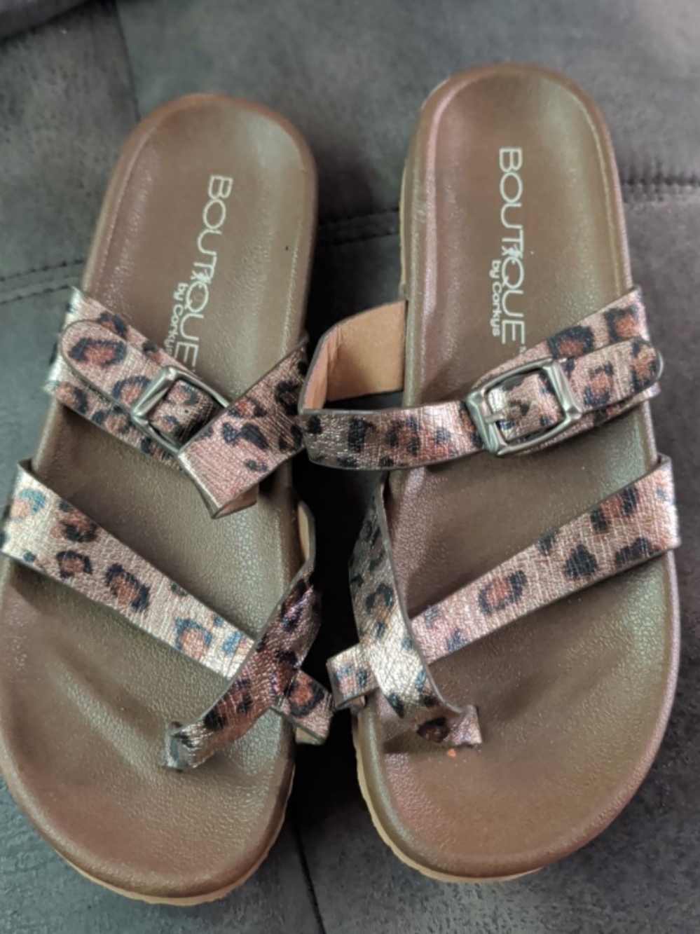 Leopard Print Brown Slide Sandals